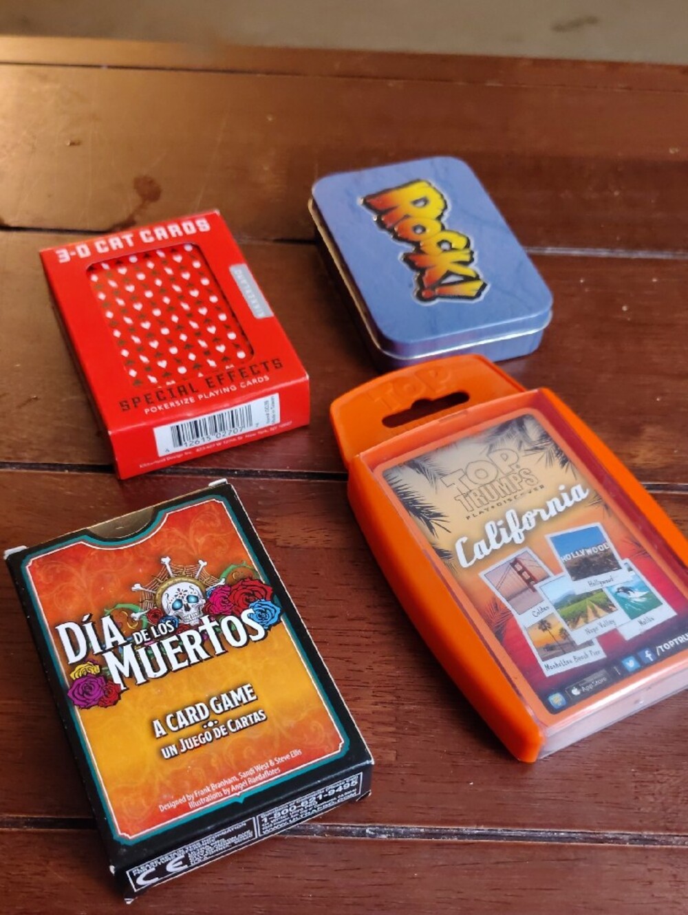 Kikkerland Red 3-D Cat Playing Cards Plus 3 More Card Games
